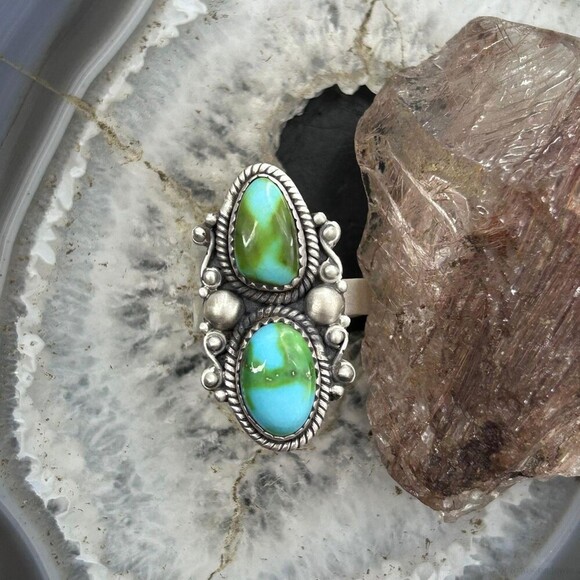 Sterling Southwestern Style 2 Sonora Gold Turquoise Adjustable Ring For Women #6 - Picture 5 of 10
